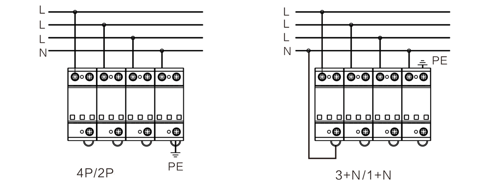 WB-B 100型 二级电源防雷器 接线图 WB-B 100型 二级电源防雷器 接线图