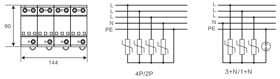 WB-B 100型 二级电源防雷器 尺寸原理图 WB-B 100型 二级电源防雷器 尺寸原理图